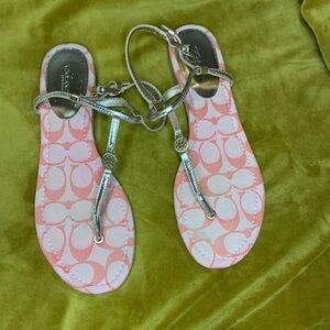Coach Pink and Silver Patterned Sandals